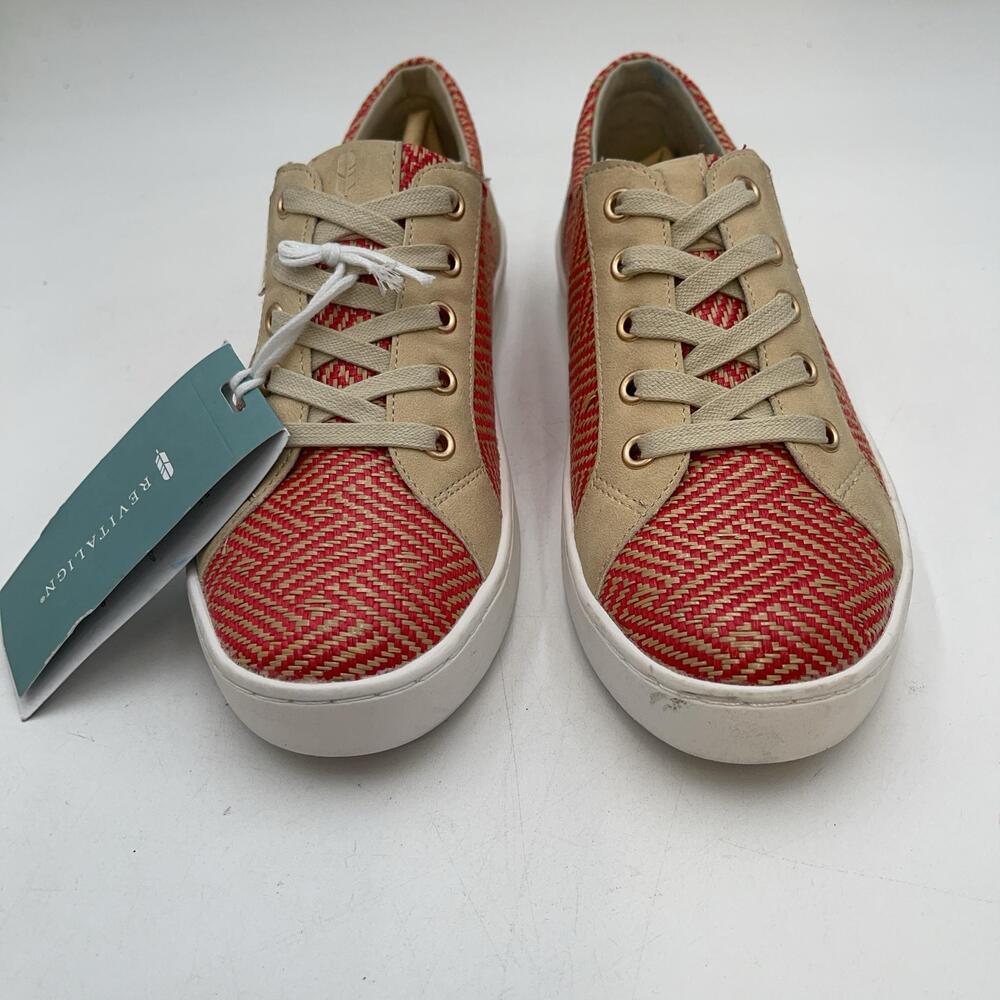 Revitalign Amalfi Shoes Womens Size 7.5 Blazing Red Natural Herringbone Sneakers